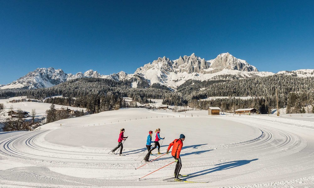 People cross country skiing
